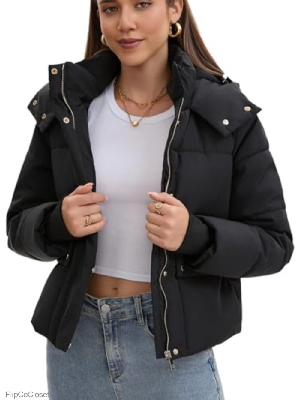Fleece Lined Puffer Jacket Winter Warm Hooded Coat
